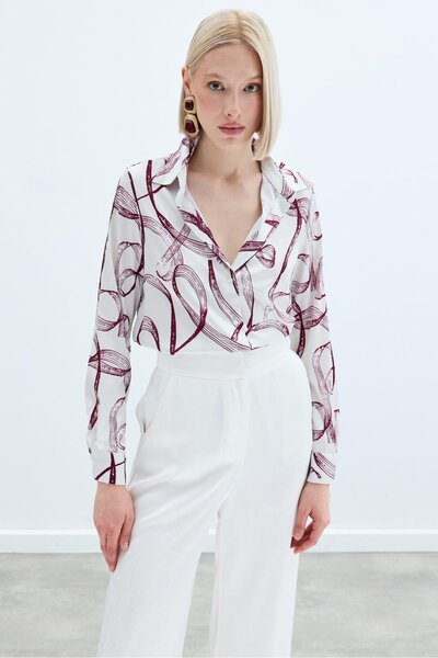 Sateen Desenli Klasik Gömlek - Bordo