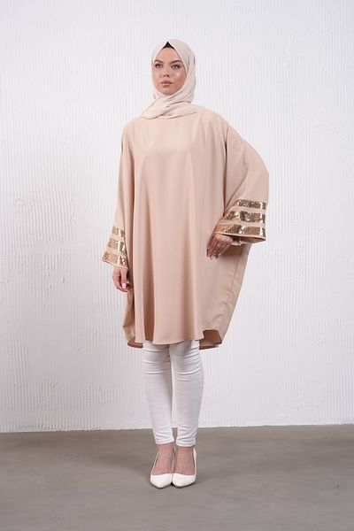 Filizzade Knee Length Loose Bat Evening Dress Tunic