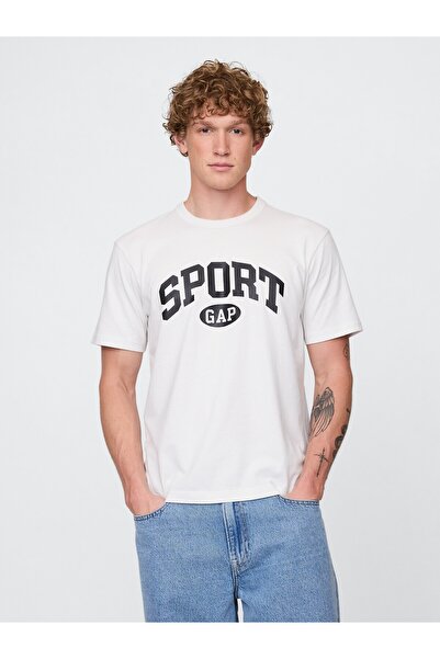 GAP Erkek Beyaz Spor Logosu Relaxed T-Shirt