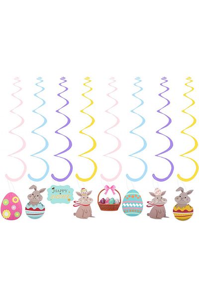 HEIGOO Set de 8 decorațiuni de Paște HEIGOO, lemn/folie, multicolore, 60 x 10 cm
