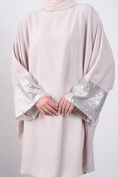 Filizzade Knee Length Loose Bat Evening Dress Tunic