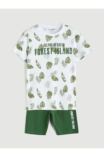 LC Waikiki White Crew Neck Boy's Shorts Pajama Set