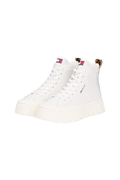 Tommy Hilfiger Kadın Leopar Detaylı Platform Tabanlı Bilekli Sneaker - Ekru
