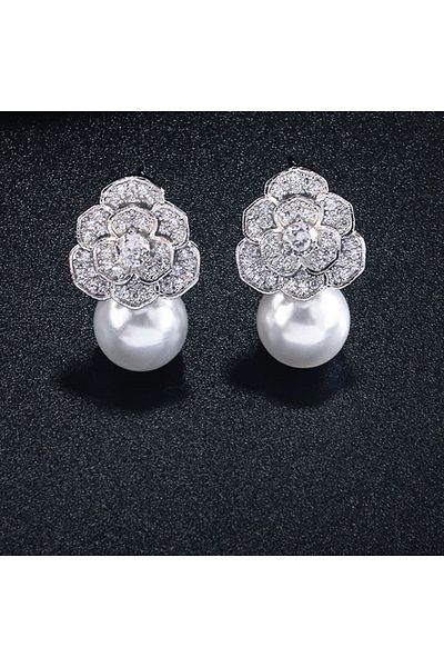 OEM Cercei mireasa cu perla Rose Flowers