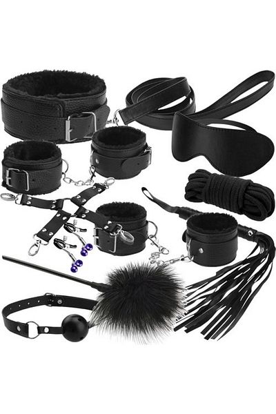ideal STORE Set 12 Jucarii Erotice idealSTORE, Material Piele Ecologica, Include Catuse, Mansete pentru Picioare