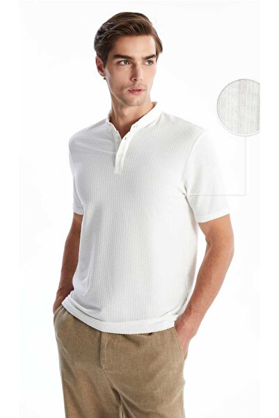 LC Waikiki LCW Vision Екру мъжка тениска с къс ръкав и обло деколте