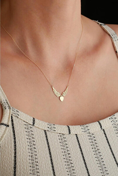 AMES GOLD KUYUMCULUK 14 Ayar Altın Kalpli Melek Kanadı Kolye