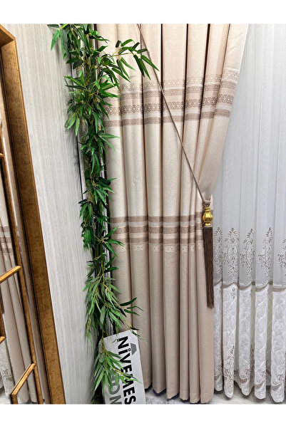 NİVEMESHOME Nivemeshome St.Pierre Cream Ft614320 V-101 1/3 Frequently Pleated Background Curtain Apm