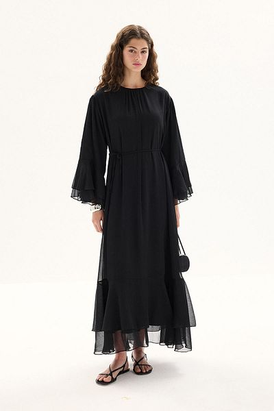 Hooopstore Μαύρο φόρεμα Boho Flounced Yoryo Chiffon