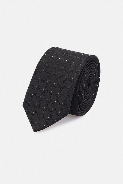 SÜVARİ Cavalry Handmade Slim Navy Blue Patterned Tie Standard Black