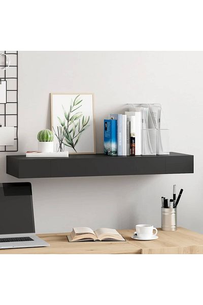 vidaxl Floating Wall Shelf with Drawer Black 80x25x8 cm