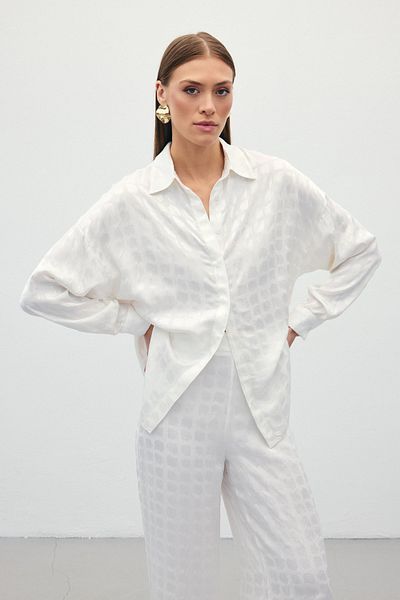 Sateen Jacquard Satin Shirt - Ecru