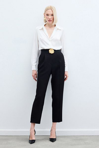 Sateen High Waist Classic Trousers - Black