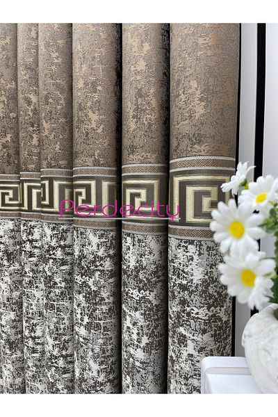 PERDECITY Poseidon Coffee Gold Detailed Board Background Curtain 1X3 Frequently Folded [Single Wing] Suitable for Any Room, No Ironing Required