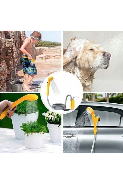 zola Portable car shower set, 60W, 5L/min, 12V, adjustable flow, hook, suction cup, 2m hose, yellow
