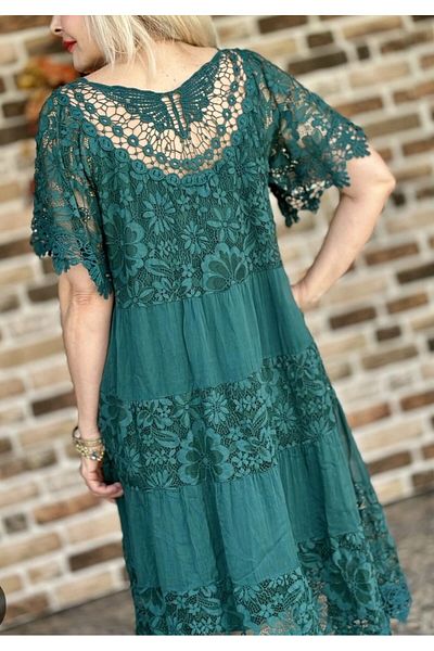 İTALYAN Italian Acid Green Silk Back Butterfly Detail Dress