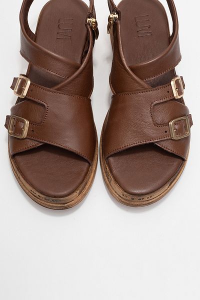 LuviShoes LEVINE Sandale de damă din piele naturală maro cu cataramă și fermoar lateral
