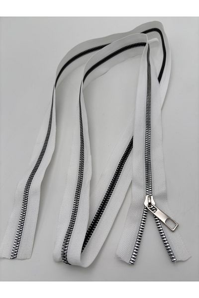 kumasfabrik (2 Meters) Silver Threaded White Zipper + Handgrip Head