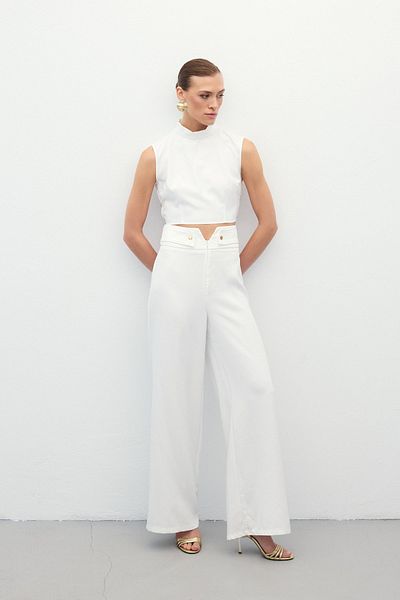 Sateen Waist Detailed Trousers - Ecru