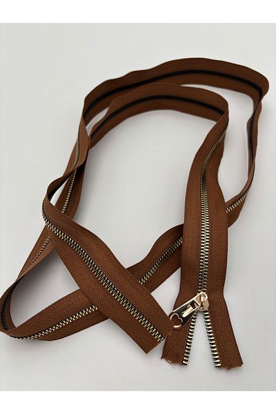 kumasfabrik (2 Meters) S. Brown Gold Threaded Zipper + Heart Handle Headboard
