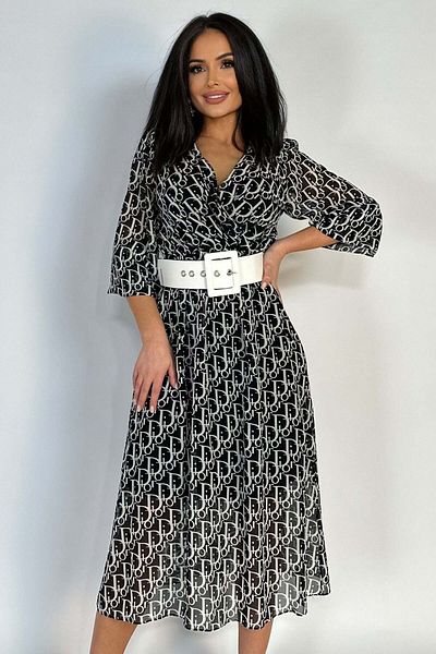WildFashion Casual long dress with deep V-neck and semi-sheer sleeves Y648-100