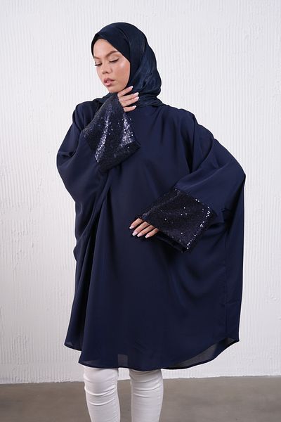 Filizzade Knee Length Loose Bat Evening Dress Tunic