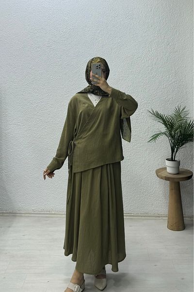 lurex moda Σετ λινό φούστα