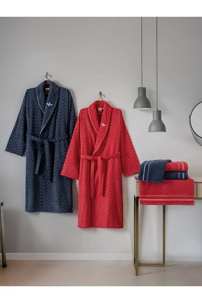 Cotton Box Set halate de baie masculină Carlos Family Abel Red - bleumarin
