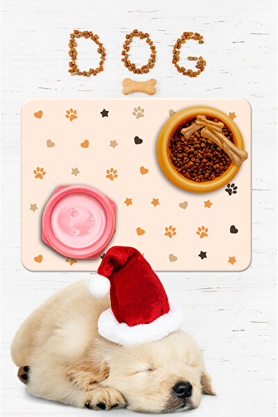 DEKOMOD Evcil Hayvan Figürlü Köpek Kedi Beslenme Mama Ve Su Matı Kolay Temizlenen Emici Paspas 50*70 cm