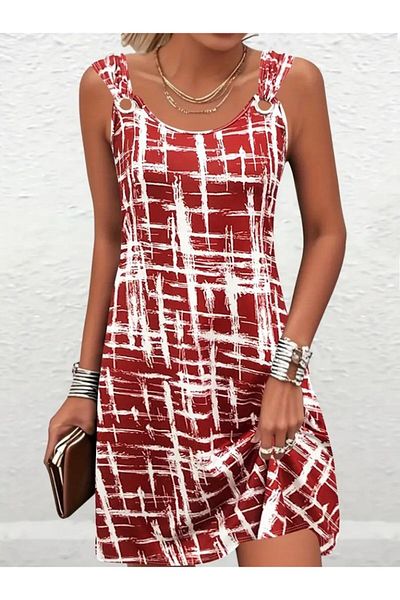 Viyamo New Season Women's Strap Bird's Eye Detailed Patterned Single Jersey Dress