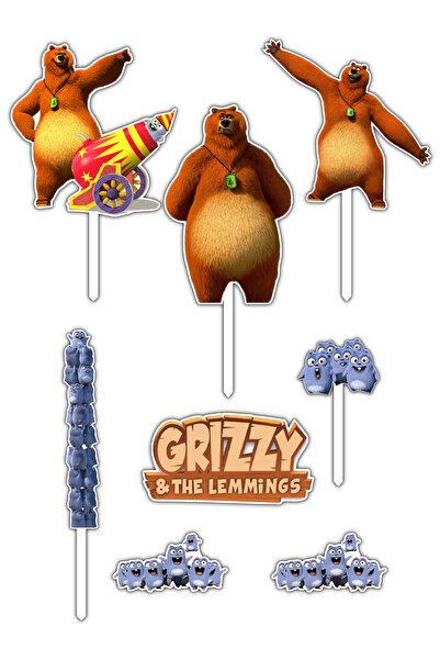 Bloom Atelier Figurine Tort Grizzy si lemingii, Set 8 Accesorii Tort, Accesor...