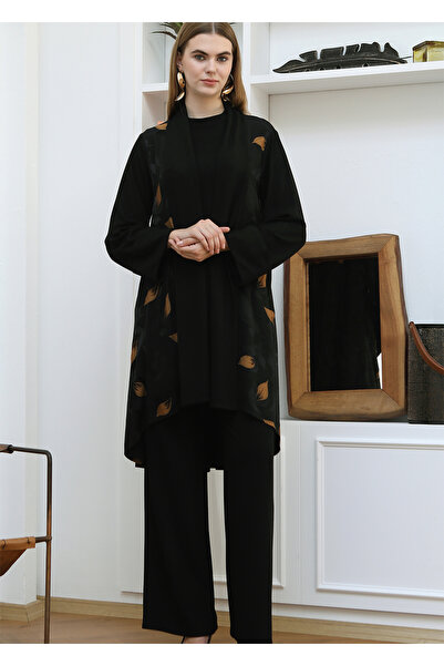 Gazella 43413 ÖNÜ DÜĞMELİ HARDAL ÇİÇEK DETAYLI GÖMLEK YAKA ŞIK TUNİK