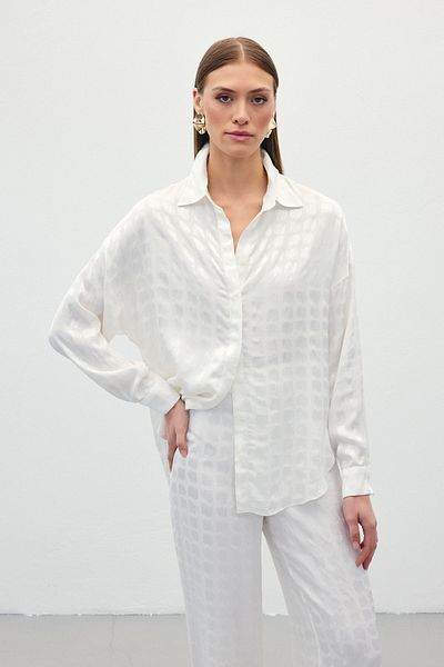 Sateen Jacquard Satin Shirt - Ecru
