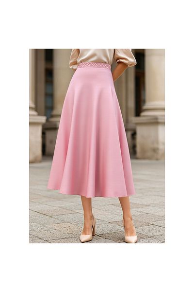 FAV Satin Midi Skirt with Braided Waist Detail