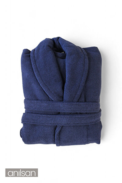 Anılsan Μπουρνούζι 100% βαμβακερό Navy Blue - Şalyaka Hotel Bathrobe, Ιδανικό για Spa, Κατάλληλο για Καθημερινή Χρήση