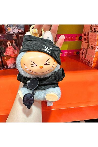 BaoBao 15cm plush Labubu with hoodie and black hat, fashion glasses – BaoBao