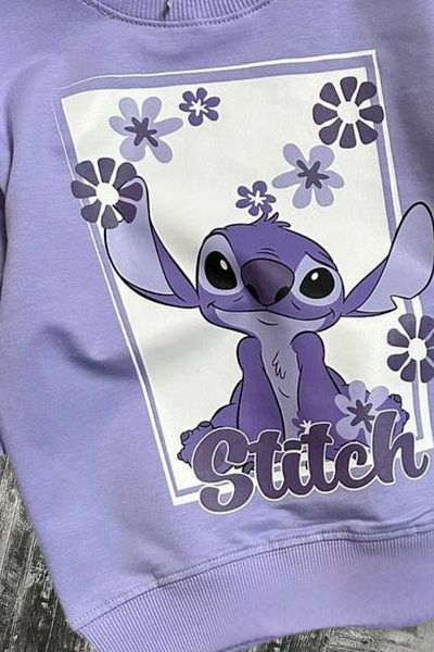 EQRU Stitch Printed Girls' Long Sleeve Two Thread Raised Lilac Sweatshirt