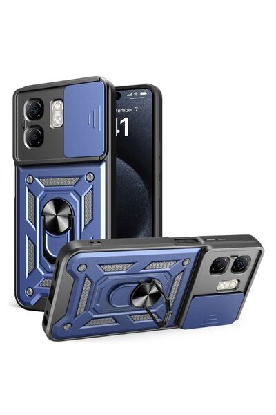Gpack İnfinix Hot 50i uyumlu Kılıf Pars Sürgülü Kamera Korumalı Yüzüklü Sert Silikon Lacivert
