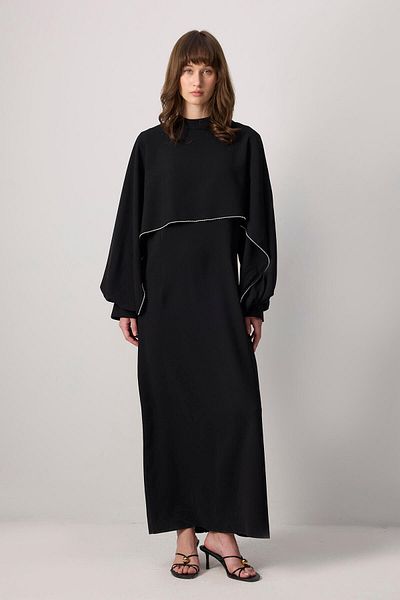 Touché Privé Stone Embroidered Cape Dress