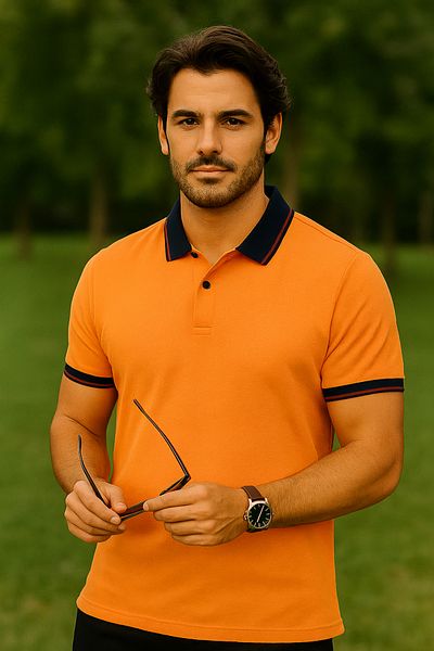 LACİVERTMEN Navy Blue 2988-1 Cotton Polo Neck Regular Fit T-Shirt with Collar and Cuff Detail