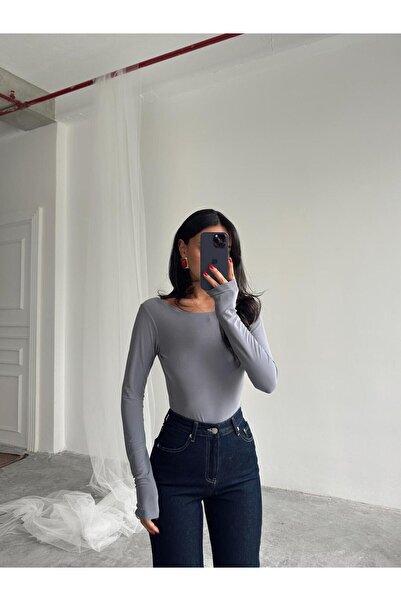 mydukkan.co Mia Diamond Detail Bodysuit Gray