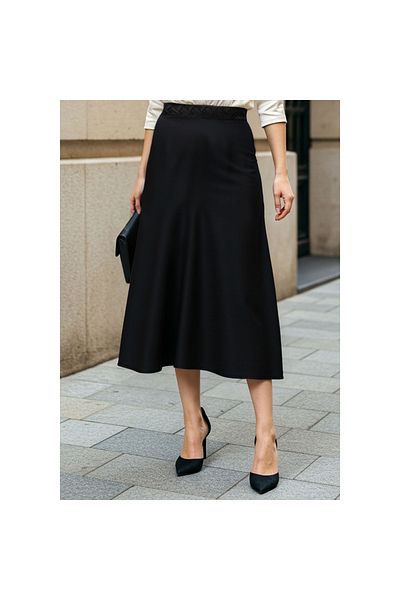 FAV Satin Midi Skirt with Braided Waist Detail