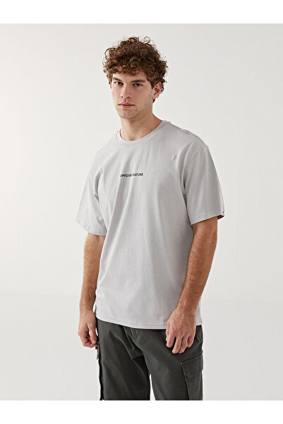 LC Waikiki Nevavm Men's Printed Combed Cotton T-Shirt with Oval Collar and Sh...