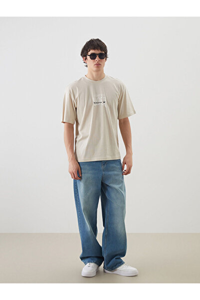 LC Waikiki Ανδρικό μπλουζάκι με λαιμόκοψη σε μπεζ χρώμα Star Wars με τύπωμα από χτενισμένο βαμβάκι