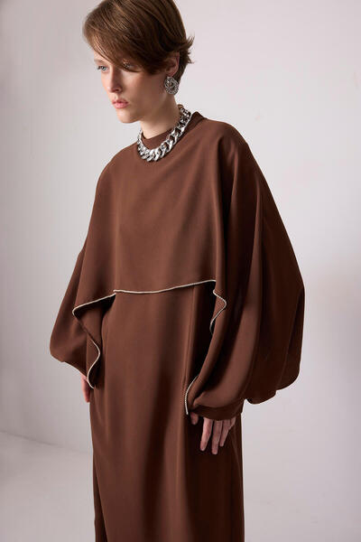 Touché Privé Stone Embroidered Cape Dress