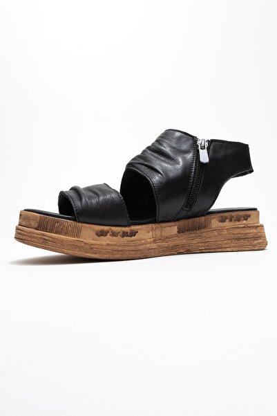 LuviShoes Lunas Black Genuine Leather Side Zipper Women's Sandals