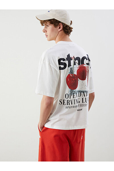 LC Waikiki XSIDE Ecru Herren-T-Shirt aus bedruckter gekämmter Baumwolle mit R...