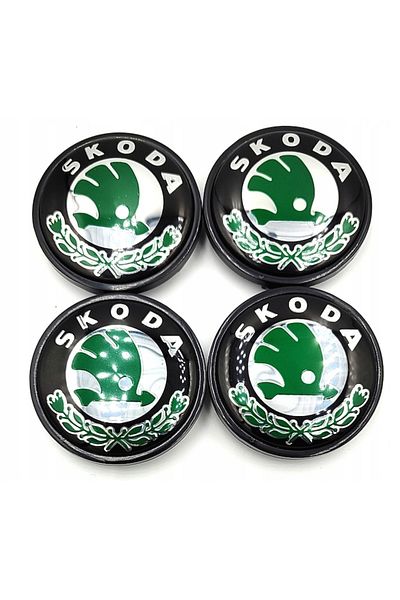 OEM Set 4 capace roti 56/52mm compatibil jante aliaj Skoda, verde