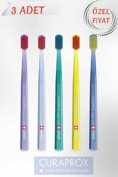 Curaprox Cs 3960 Super Soft Toothbrush – Softer, More Intense, More Effective (3 Pcs) Mixed Color