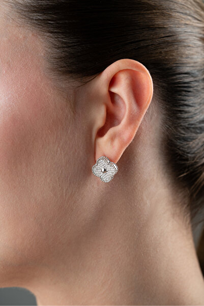 Silvano Jewelry 925 Ayar Gümüş Taşlı Yonca Küpe